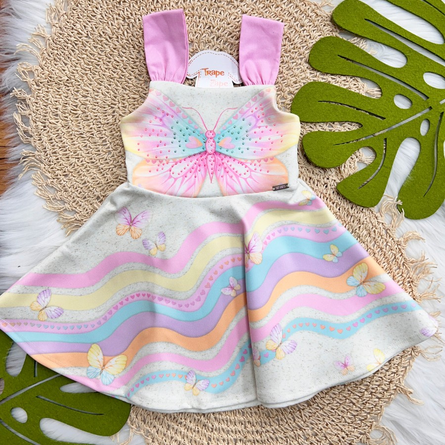  Vestido Borboleta com Strass - Lilás e Rosa